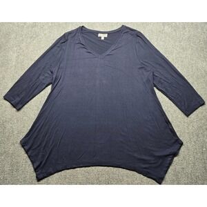 JM Collection Top Womens XL Blue V Neck 3/4 Sleeve Tunic Pullover
